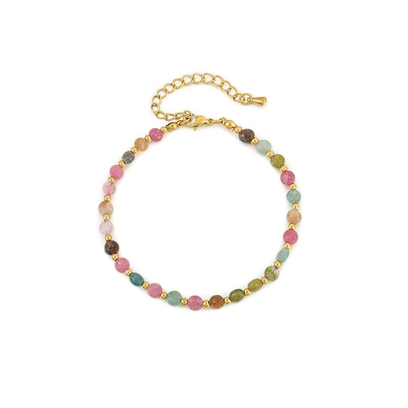 Wholesale Jewelry Geometric Natural Tourmaline And Stainless Steel Beaded Necklace With Electroplating For Women