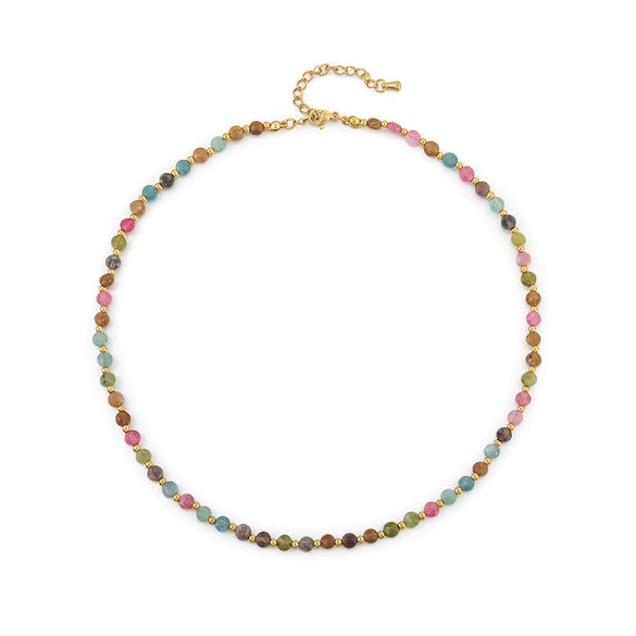 Wholesale Jewelry Geometric Natural Tourmaline And Stainless Steel Beaded Necklace With Electroplating For Women