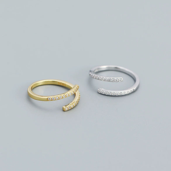 Wholesale Jewelry Geometric Open Ring S925 Silver Microinlaid Zircon Electroplated For Women