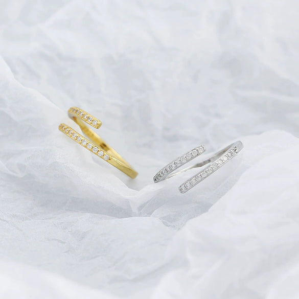 Wholesale Jewelry Geometric Open Ring S925 Silver Microinlaid Zircon Electroplated For Women