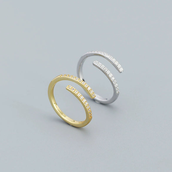 Wholesale Jewelry Geometric Open Ring S925 Silver Microinlaid Zircon Electroplated For Women