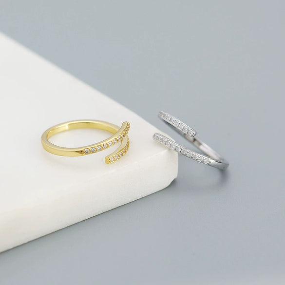 Wholesale Jewelry Geometric Open Ring S925 Silver Microinlaid Zircon Electroplated For Women