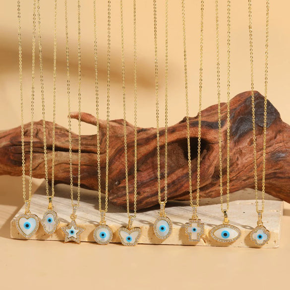 Wholesale Jewelry Geometric Pattern Oil Dripping Resin Devil's Eye Pendant Copper Electroplating Necklace