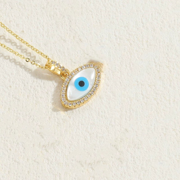 Wholesale Jewelry Geometric Pattern Oil Dripping Resin Devil's Eye Pendant Copper Electroplating Necklace