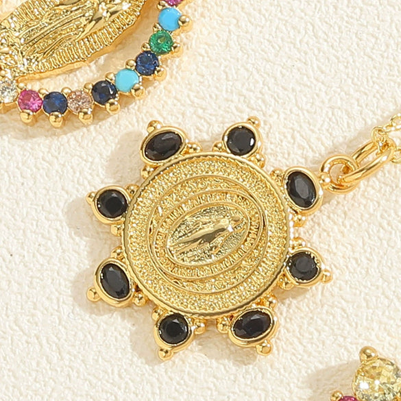 Wholesale Jewelry Geometric Round Copper Mixed Gem Inlay Electroplated Ochain Necklace For Women