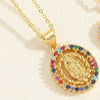 Wholesale Jewelry Geometric Round Copper Mixed Gem Inlay Electroplated Ochain Necklace For Women