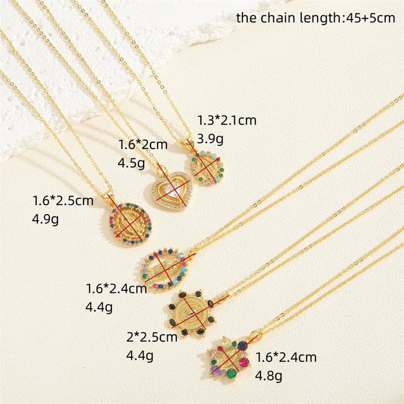 Wholesale Jewelry Geometric Round Copper Mixed Gem Inlay Electroplated Ochain Necklace For Women