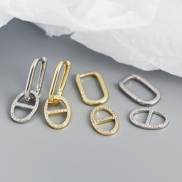 Wholesale Jewelry Geometric S925 Silver Electroplated Diamondembedded Earrings