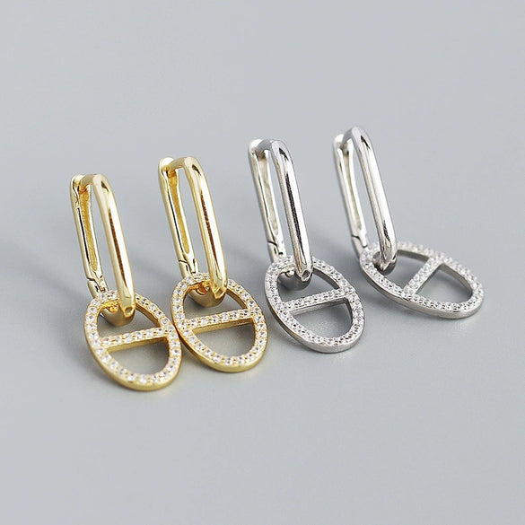 Wholesale Jewelry Geometric S925 Silver Electroplated Diamondembedded Earrings