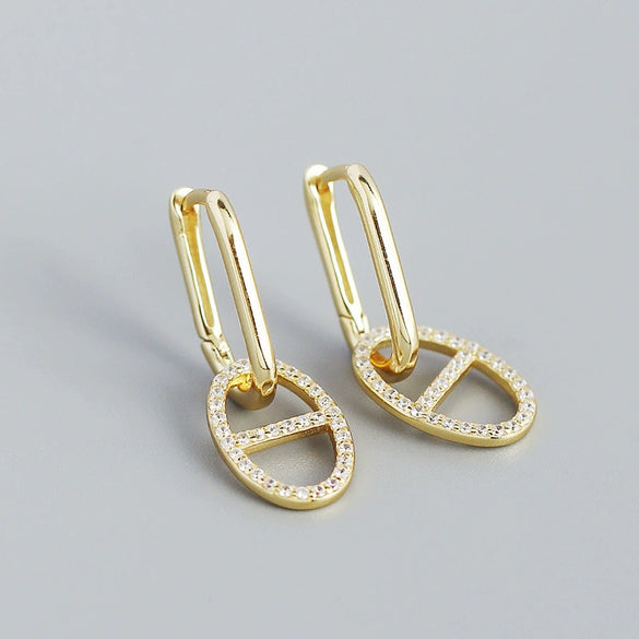 Wholesale Jewelry Geometric S925 Silver Electroplated Diamondembedded Earrings