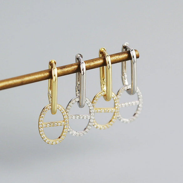 Wholesale Jewelry Geometric S925 Silver Electroplated Diamondembedded Earrings