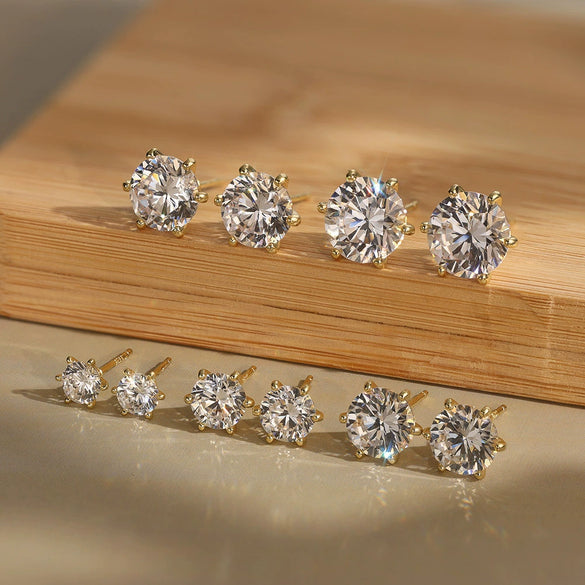 Wholesale Jewelry Geometric S925 Sterling Silver Earrings Electroplated With Round Zircon Simple Style For Women