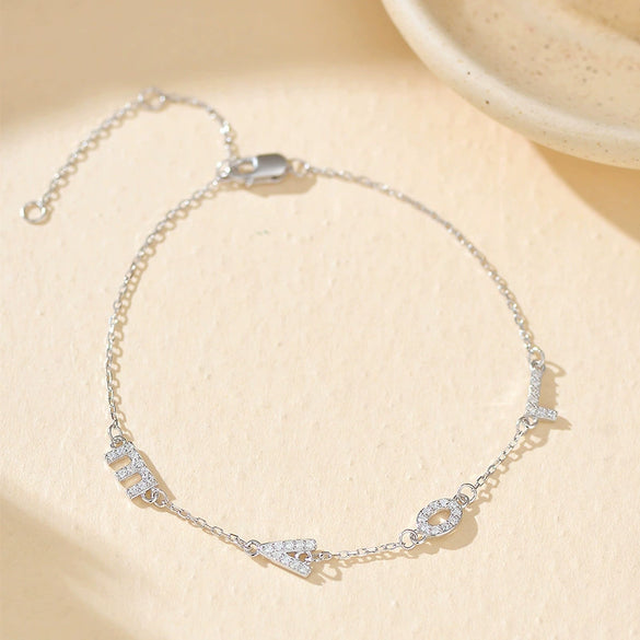 Wholesale Jewelry Geometric S925 Sterling Silver Micropaved Love Letter Bracelet Unisex Fashion Minimalist
