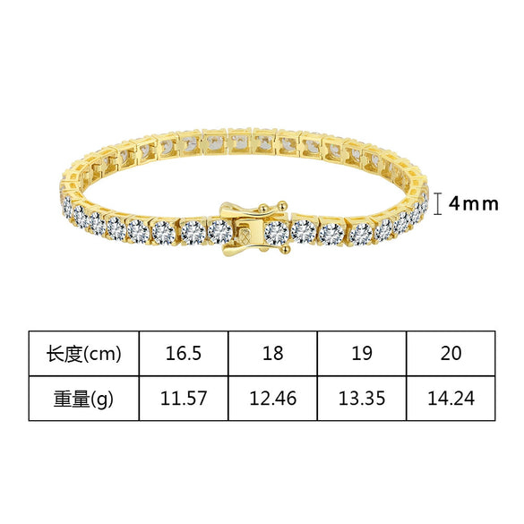 Wholesale Jewelry Geometric Silver Tennis Chain Electroplating Hiphop Zircon Bracelet For Unisex