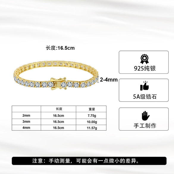 Wholesale Jewelry Geometric Silver Tennis Chain Electroplating Hiphop Zircon Bracelet For Unisex