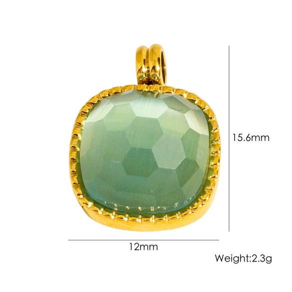 Wholesale Jewelry Geometric Square Cat's Eye Stone Inlaid Stainless Steel Electroplated Pendant Accessories