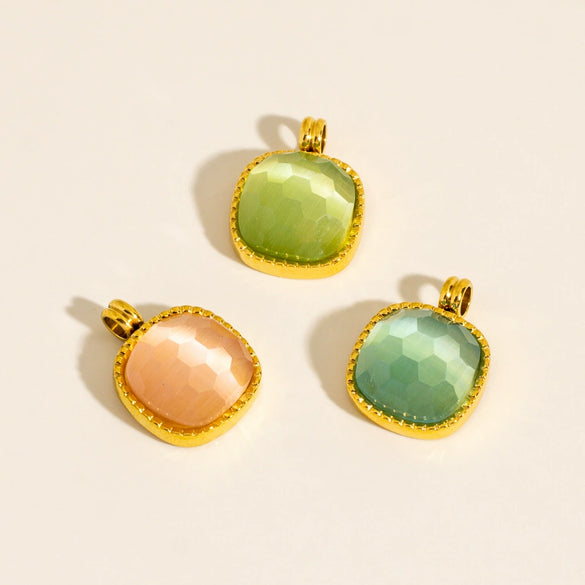 Wholesale Jewelry Geometric Square Cat's Eye Stone Inlaid Stainless Steel Electroplated Pendant Accessories