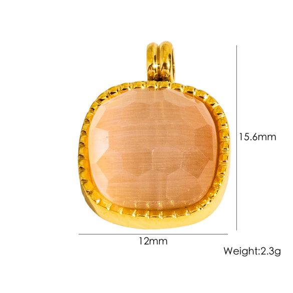 Wholesale Jewelry Geometric Square Cat's Eye Stone Inlaid Stainless Steel Electroplated Pendant Accessories