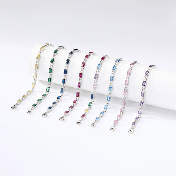 Wholesale Jewelry Geometric Square 925 Sterling Silver Inlaid Zircon Unisex Bracelet