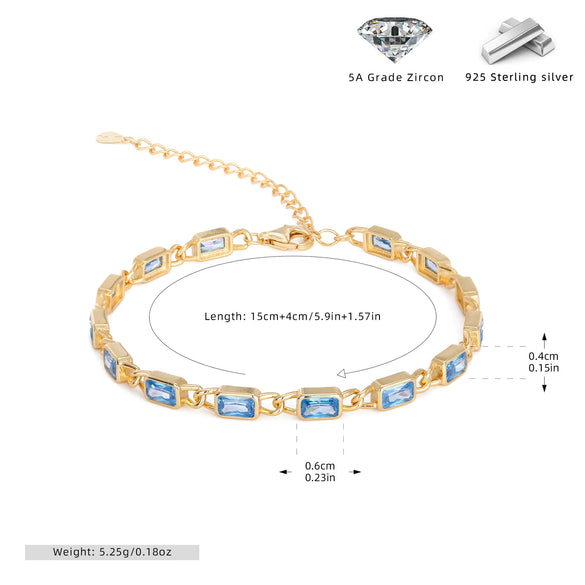 Wholesale Jewelry Geometric Square 925 Sterling Silver Inlaid Zircon Unisex Bracelet