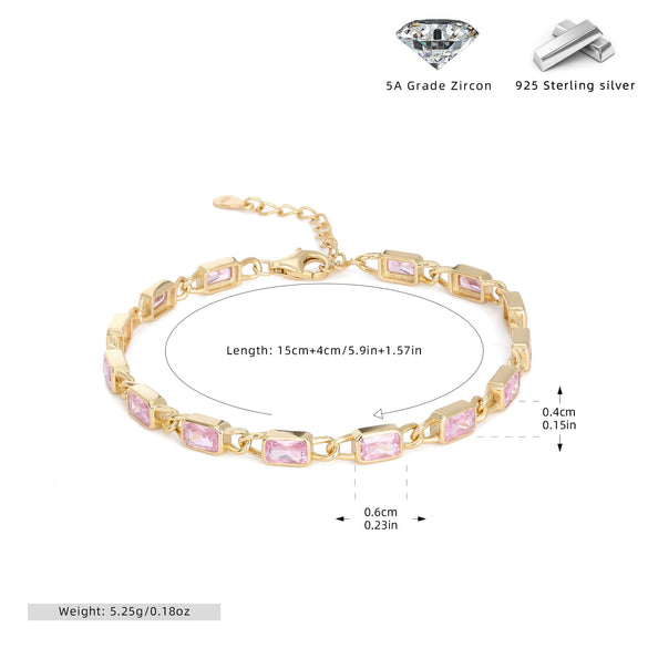 Wholesale Jewelry Geometric Square 925 Sterling Silver Inlaid Zircon Unisex Bracelet