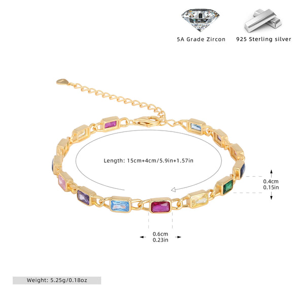 Wholesale Jewelry Geometric Square 925 Sterling Silver Inlaid Zircon Unisex Bracelet