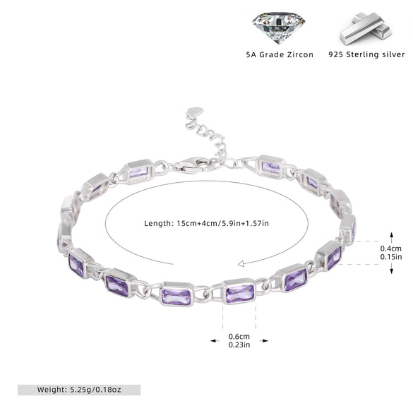 Wholesale Jewelry Geometric Square 925 Sterling Silver Inlaid Zircon Unisex Bracelet