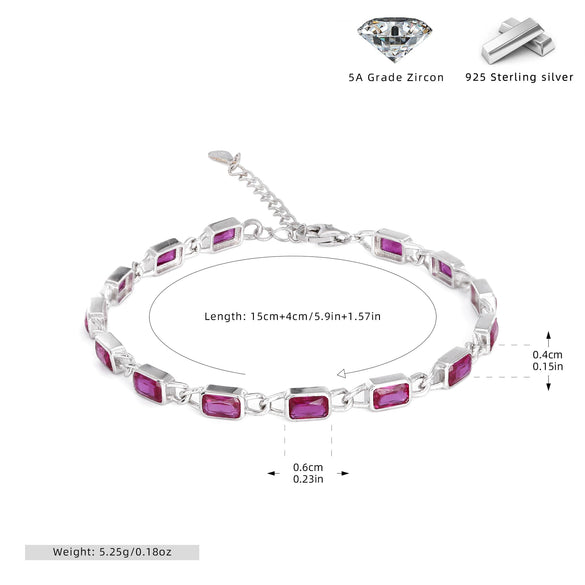 Wholesale Jewelry Geometric Square 925 Sterling Silver Inlaid Zircon Unisex Bracelet