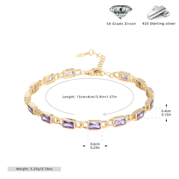 Wholesale Jewelry Geometric Square 925 Sterling Silver Inlaid Zircon Unisex Bracelet