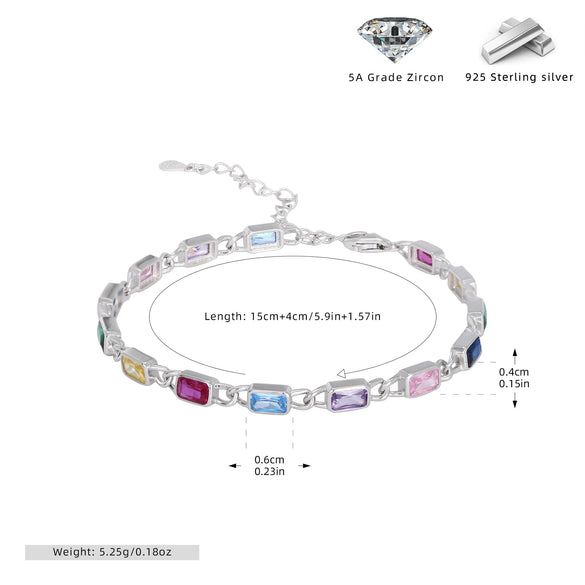 Wholesale Jewelry Geometric Square 925 Sterling Silver Inlaid Zircon Unisex Bracelet