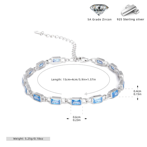 Wholesale Jewelry Geometric Square 925 Sterling Silver Inlaid Zircon Unisex Bracelet