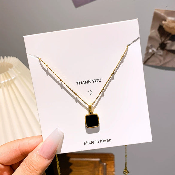 Wholesale Jewelry Geometric Square Titanium Steel Pendant Ochain Necklace For Women 18K Gold Plated