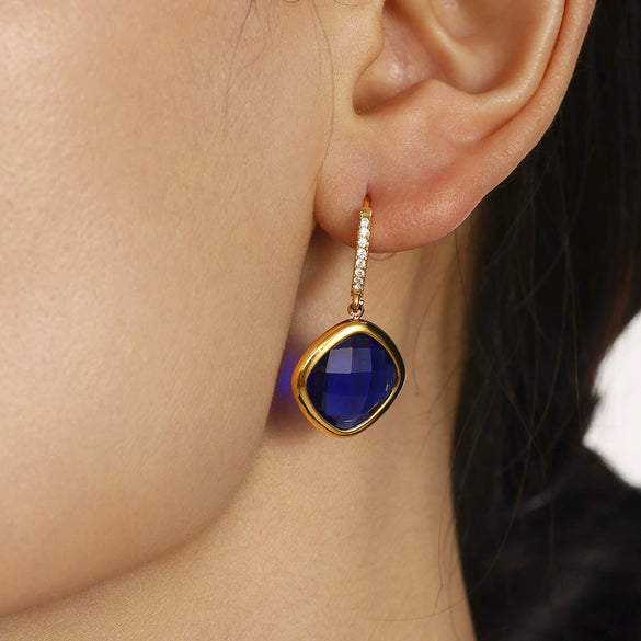 Wholesale Jewelry Geometric 316L Stainless Steel And Glass Electroplated Earrings For Women