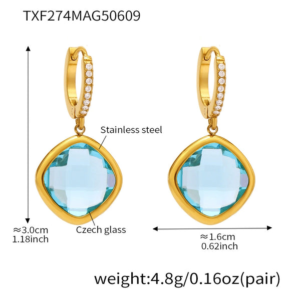 Wholesale Jewelry Geometric 316L Stainless Steel And Glass Electroplated Earrings For Women