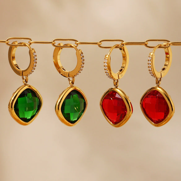 Wholesale Jewelry Geometric 316L Stainless Steel And Glass Electroplated Earrings For Women