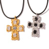 Wholesale Jewelry Geometric Stainless Steel And Wax Rope Cross Inlaid Zircon Electroplated Necklace For Women