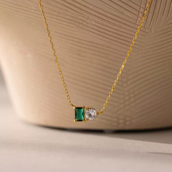 Wholesale Jewelry Geometric Stainless Steel 12 Birthstone Necklace And Bracelet 18K Gold Plated Electroplating