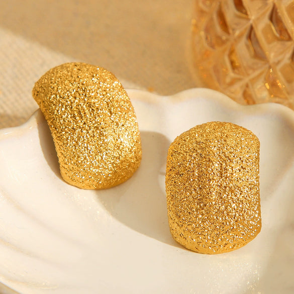 Wholesale Jewelry Geometric Stainless Steel Electroplated Curved Frosted Hammer Texture Earrings For Women