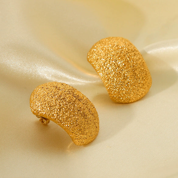Wholesale Jewelry Geometric Stainless Steel Electroplated Curved Frosted Hammer Texture Earrings For Women
