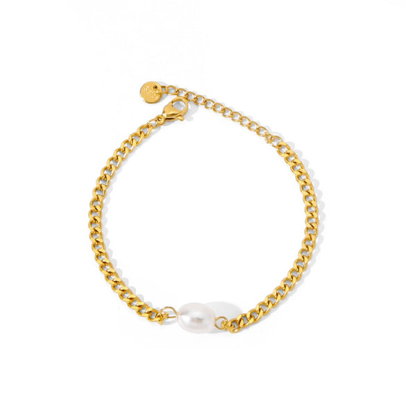 Wholesale Jewelry Geometric Stainless Steel Electroplated Pearl Clavicle Chain And Bracelet Two Piece Set Unisex