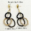 Wholesale Jewelry Geometric Stainless Steel Electroplated Ring And Earrings With Black Crystal And Gold Beads