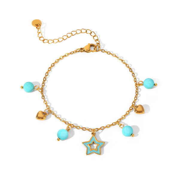 Wholesale Jewelry Geometric Stainless Steel Electroplated Tassel Necklace And Fivepointed Star Bracelet For Women