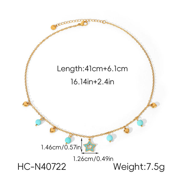 Wholesale Jewelry Geometric Stainless Steel Electroplated Tassel Necklace And Fivepointed Star Bracelet For Women