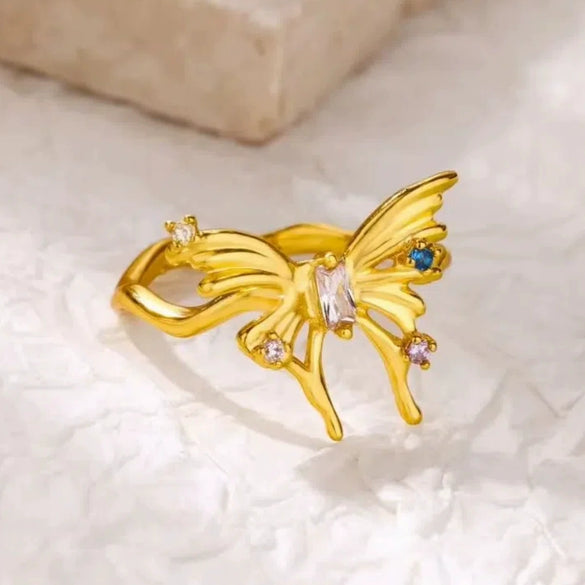 Wholesale Jewelry Geometric Stainless Steel Flower Ring 18K Goldplated
