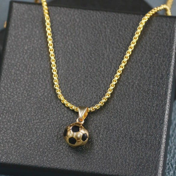 Wholesale Jewelry Geometric Stainless Steel Football World Cup Pendant Dripping Oil Ochain Necklace Unisex