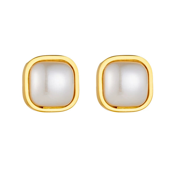 Wholesale Jewelry Geometric Stainless Steel Gold Plated Pearl Earrings For Women