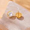 Wholesale Jewelry Geometric Stainless Steel Gold Plated Pearl Earrings For Women