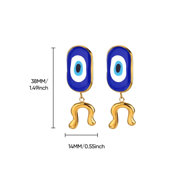 Wholesale Jewelry Geometric Stainless Steel 18K Goldplated Blue Eye Devil's Eye Oil Drop Pendant Earrings And Necklace Unisex