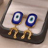 Wholesale Jewelry Geometric Stainless Steel 18K Goldplated Blue Eye Devil's Eye Oil Drop Pendant Earrings And Necklace Unisex