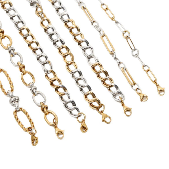 Wholesale Jewelry Geometric Stainless Steel Multichain Mixed Electroplated Unisex Bracelet